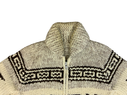 Vtg Wool Handknit Traditional Native Canadian Cowichan Cardigan Salish Indian XS
