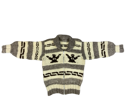 Vtg Wool Hand Knit Traditional Native Canadian Cowichan Cardigan Salish Indian S