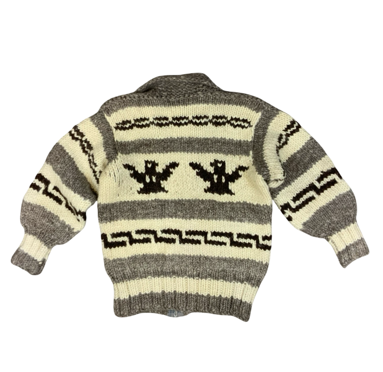 Vtg Wool Hand Knit Traditional Native Canadian Cowichan Cardigan Salish Indian S