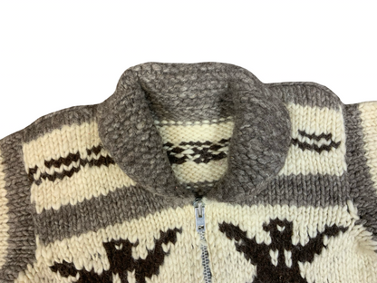 Vtg Wool Hand Knit Traditional Native Canadian Cowichan Cardigan Salish Indian S
