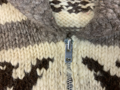 Vtg Wool Hand Knit Traditional Native Canadian Cowichan Cardigan Salish Indian S