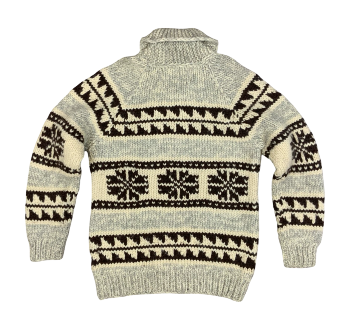 Vtg Wool Hand Knit Traditional Native Canadian Cowichan Cardigan Salish Indian M