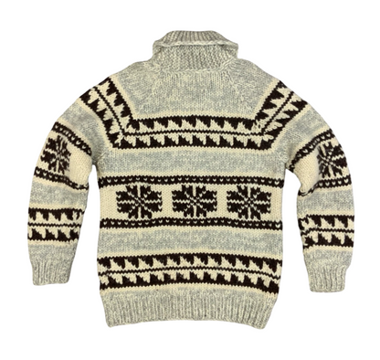 Vtg Wool Hand Knit Traditional Native Canadian Cowichan Cardigan Salish Indian M