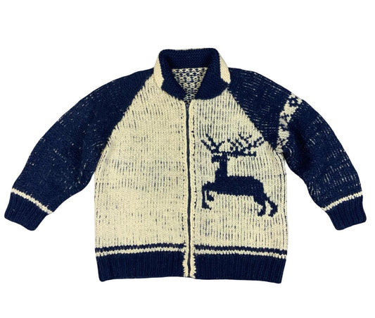 Vtg Wool Handknit Trad Native Canadian Cowichan Cardigan Salish Indian 2XL