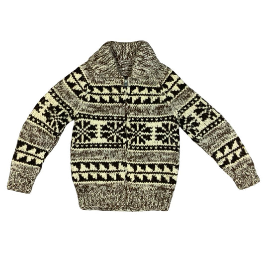 Vtg Wool Handknit Traditional Native Canadian Cowichan Cardigan Salish Indian XS