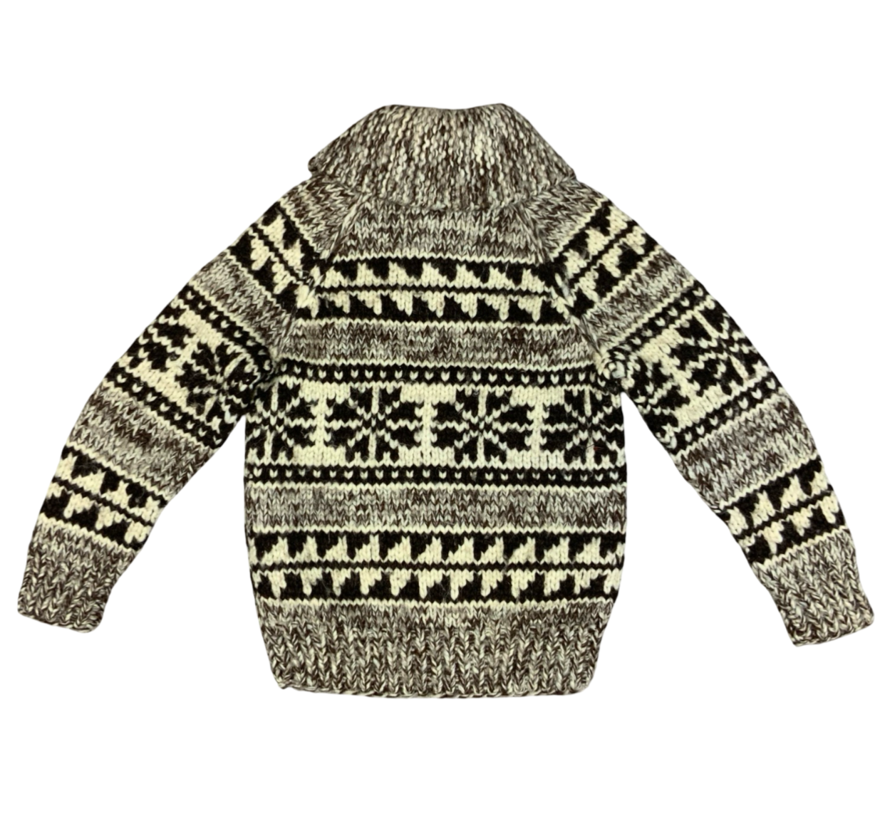 Vtg Wool Handknit Traditional Native Canadian Cowichan Cardigan Salish Indian XS