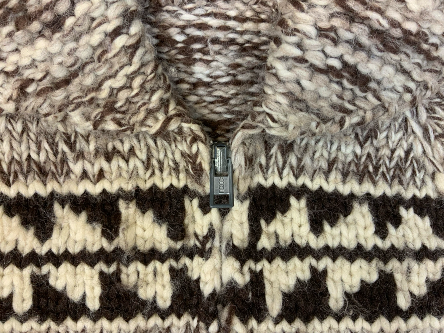 Vtg Wool Handknit Traditional Native Canadian Cowichan Cardigan Salish Indian XS