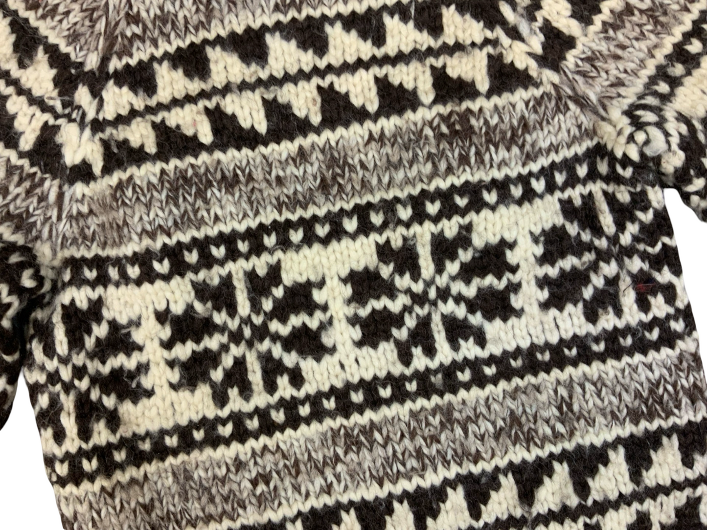 Vtg Wool Handknit Traditional Native Canadian Cowichan Cardigan Salish Indian XS