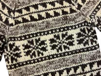 Vtg Wool Handknit Traditional Native Canadian Cowichan Cardigan Salish Indian XS