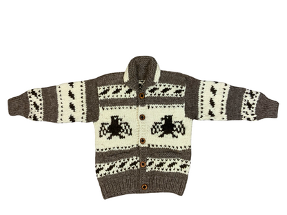Vtg Wool Hand Knit Traditional Native Canadian Cowichan Cardigan Salish Indian L