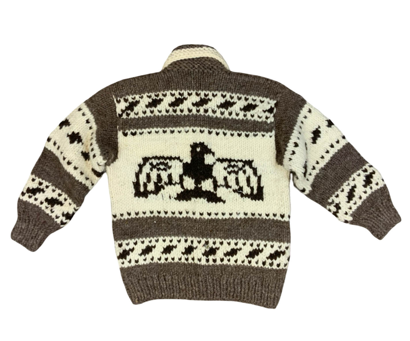 Vtg Wool Hand Knit Traditional Native Canadian Cowichan Cardigan Salish Indian L