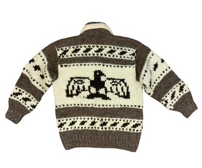 Vtg Wool Hand Knit Traditional Native Canadian Cowichan Cardigan Salish Indian L