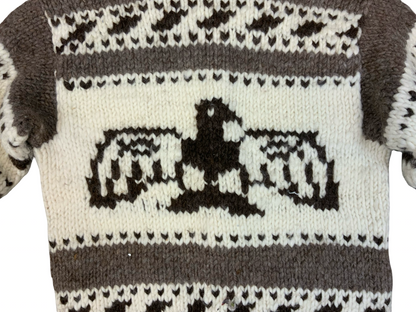 Vtg Wool Hand Knit Traditional Native Canadian Cowichan Cardigan Salish Indian L