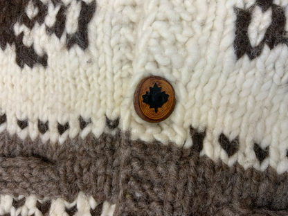 Vtg Wool Hand Knit Traditional Native Canadian Cowichan Cardigan Salish Indian L