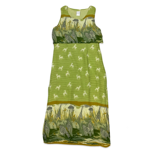 Vintage Green Safari Print Maxi Dress 14