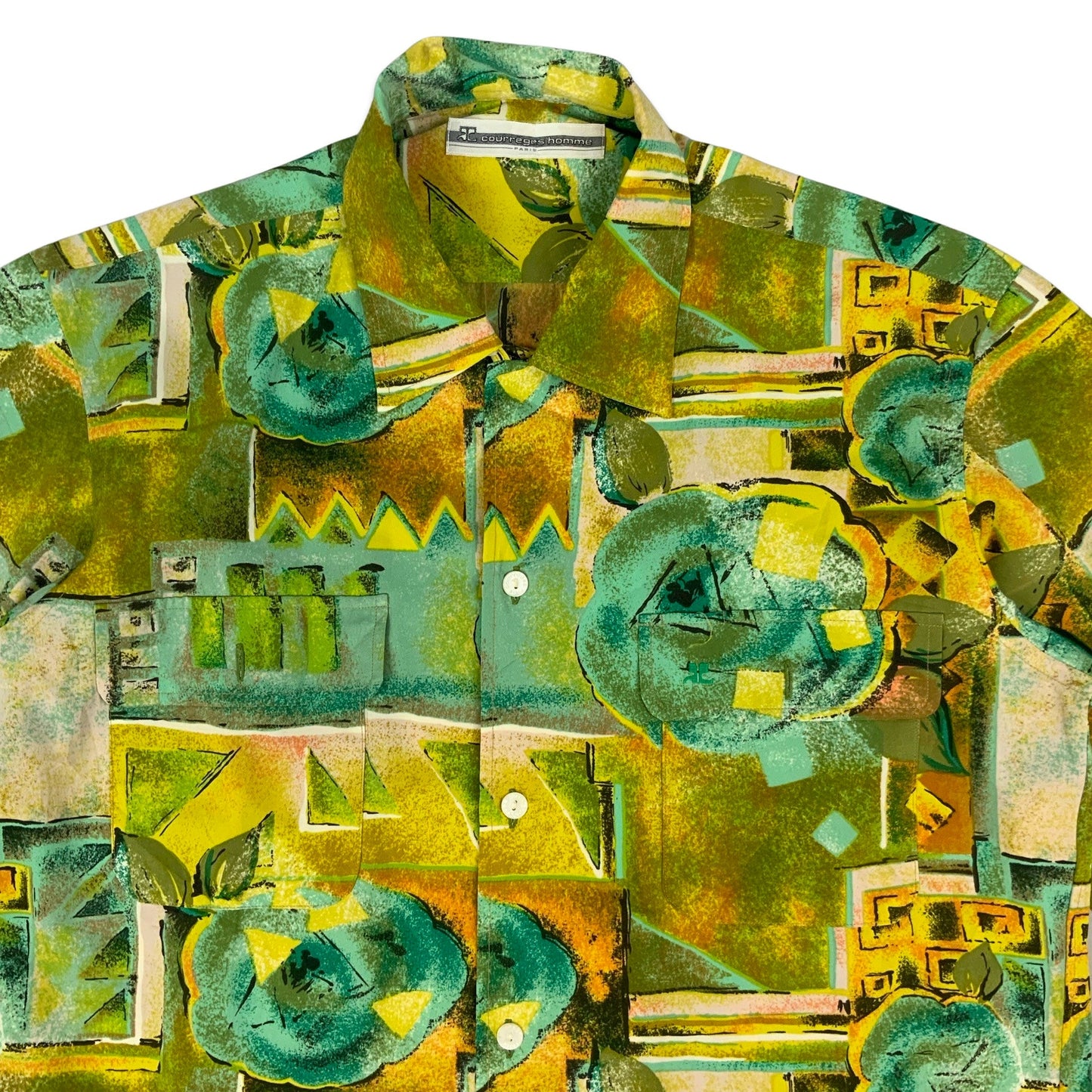 Vintage Yellow & Teal Abstract Print Shirt S