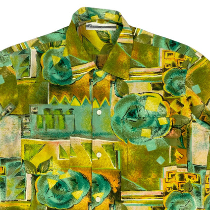 Vintage Yellow & Teal Abstract Print Shirt S