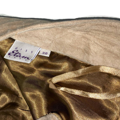 Vintage 70s 80s ‘Miss Etam’ Beige Embroidered Suede Midi Skirt 10 12