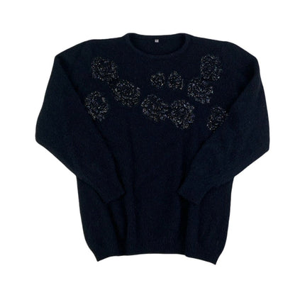 Vintage 90s Black Rose Beaded Jumper M 14 16