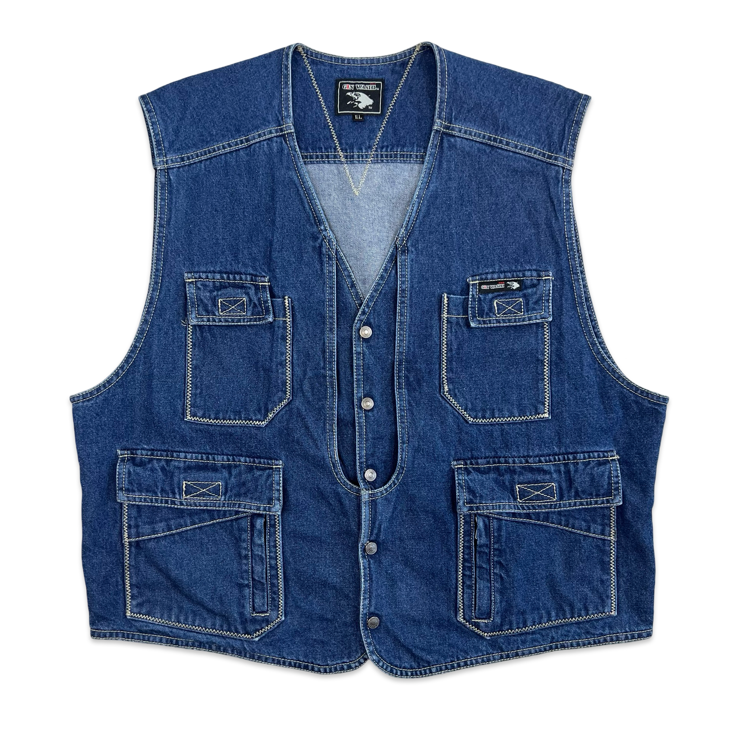Vintage 90s Blue Denim Utility Vest L