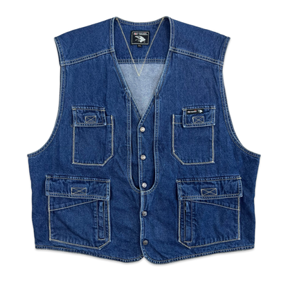 Vintage 90s Blue Denim Utility Vest L