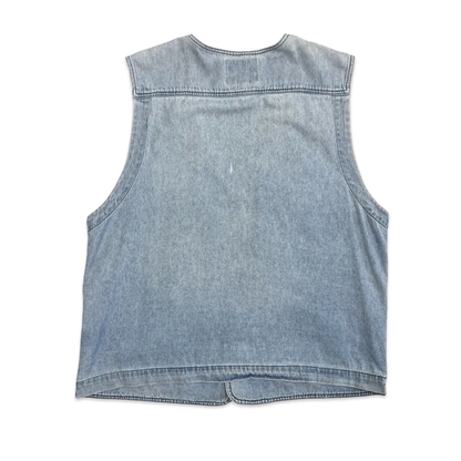 Vintage 90s Light Blue Denim Utility Vest L