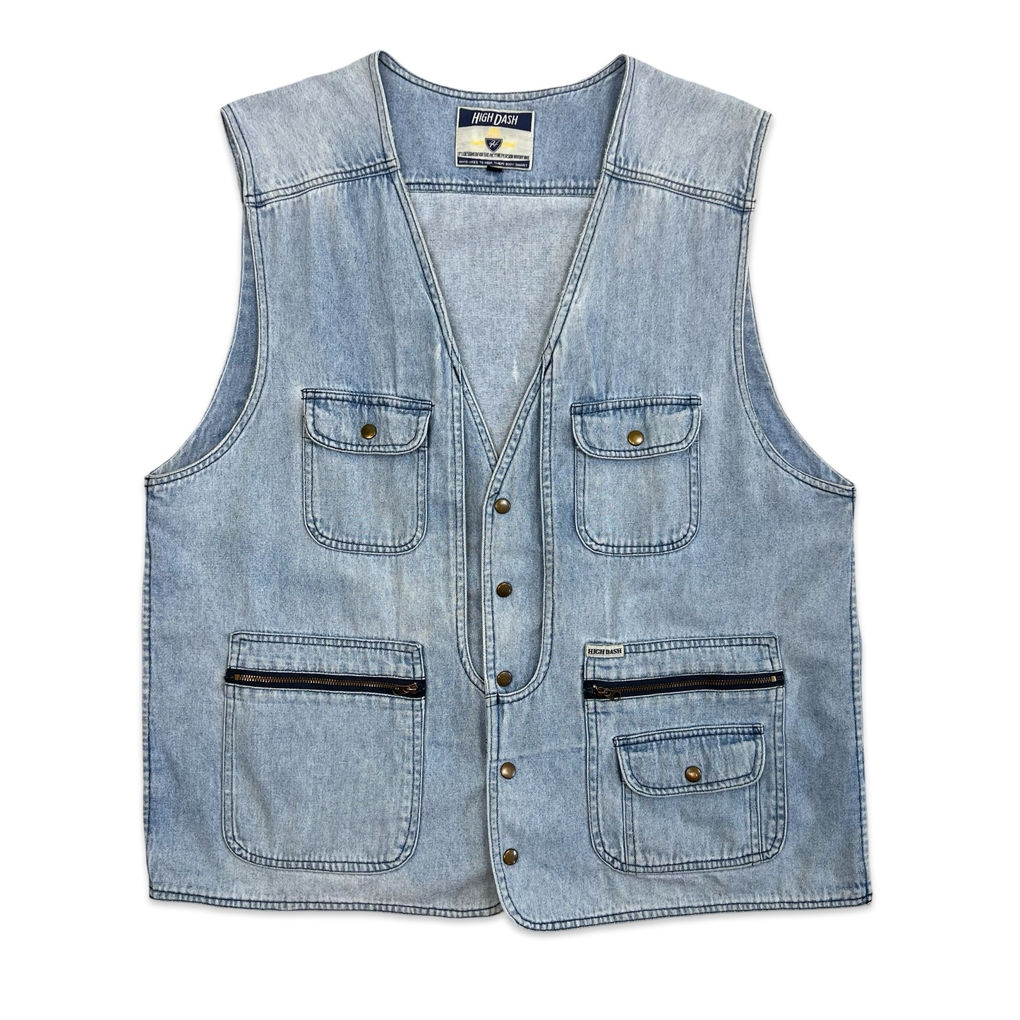 Vintage 90s Light Blue Denim Utility Vest L