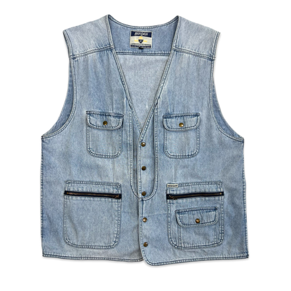 Vintage 90s Light Blue Denim Utility Vest L