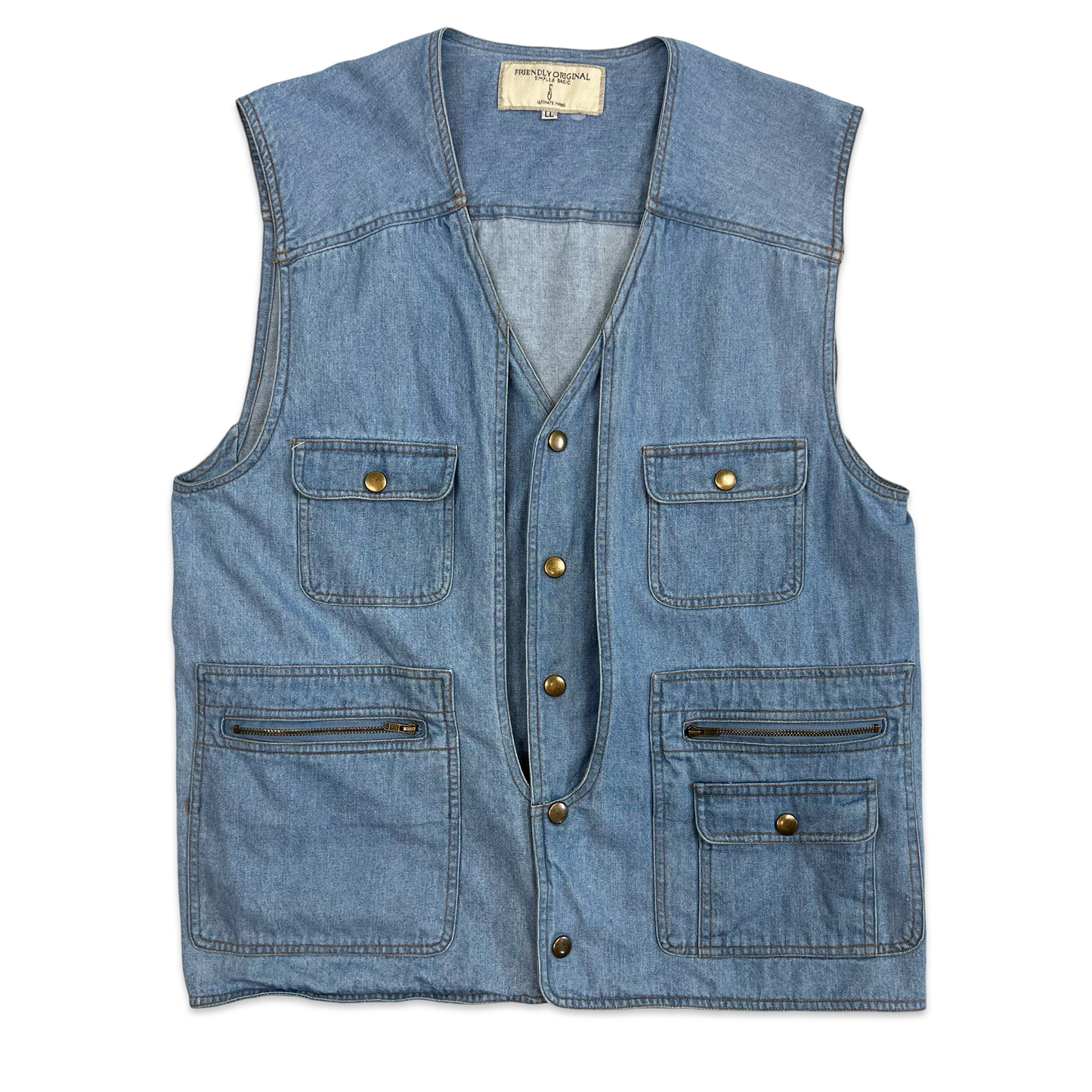 Vintage Blue Denim Utility Vest S