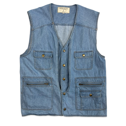 Vintage Blue Denim Utility Vest S