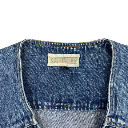 Vintage Acid Wash Blue Denim Utility Vest L