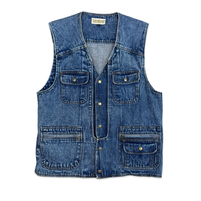 Vintage Acid Wash Blue Denim Utility Vest L