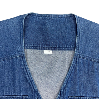 Vintage Blue Denim Utility Vest L