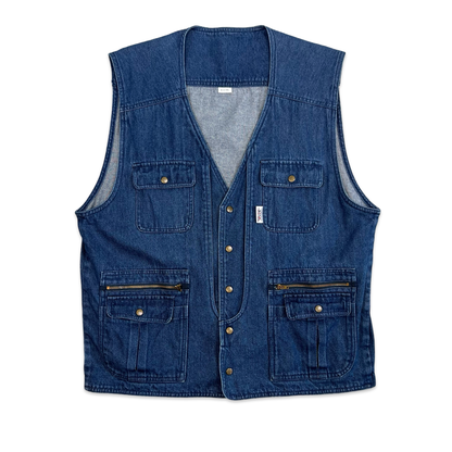 Vintage Blue Denim Utility Vest L