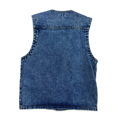Vintage Acid Wash Blue Denim Utility Vest L