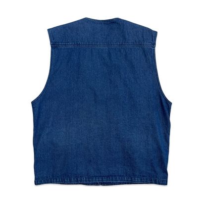 Vintage Blue Denim Utility Vest L