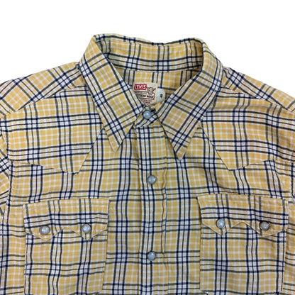 90s Levi’s Western Wear Yellow Black Plaid Flannel Shirt 12 14 16