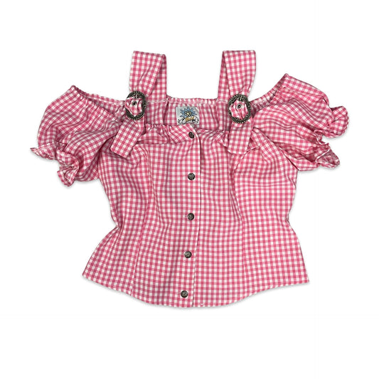 80s Pink & White Checkered Gingham Milkmaid Top
