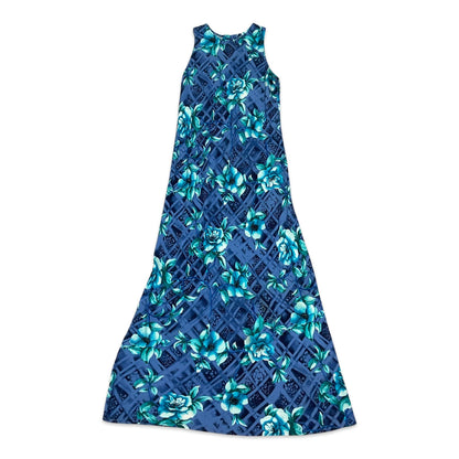 Vintage Blue Floral Maxi Dress 10 12