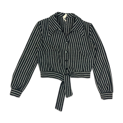 80s Black & Silver Striped Cropped Blouse 12