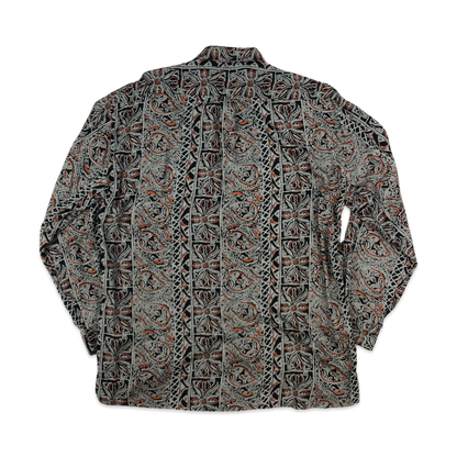 Vintage Black, Grey, and Orange Abstract Print Shirt XL