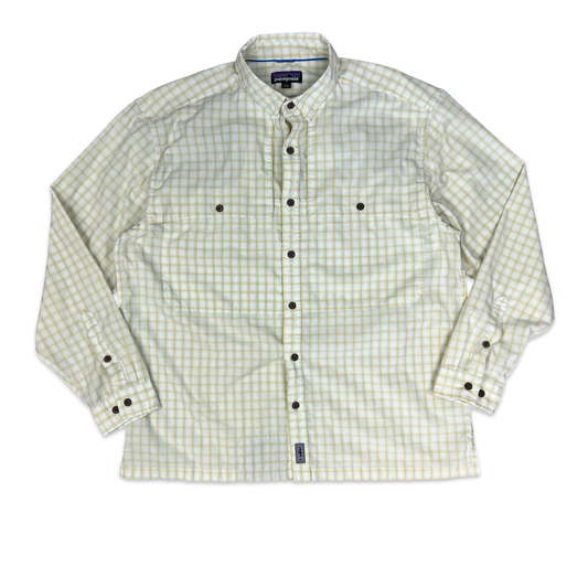 Patagonia White & Yellow Checked Long Sleeve Shirt XL