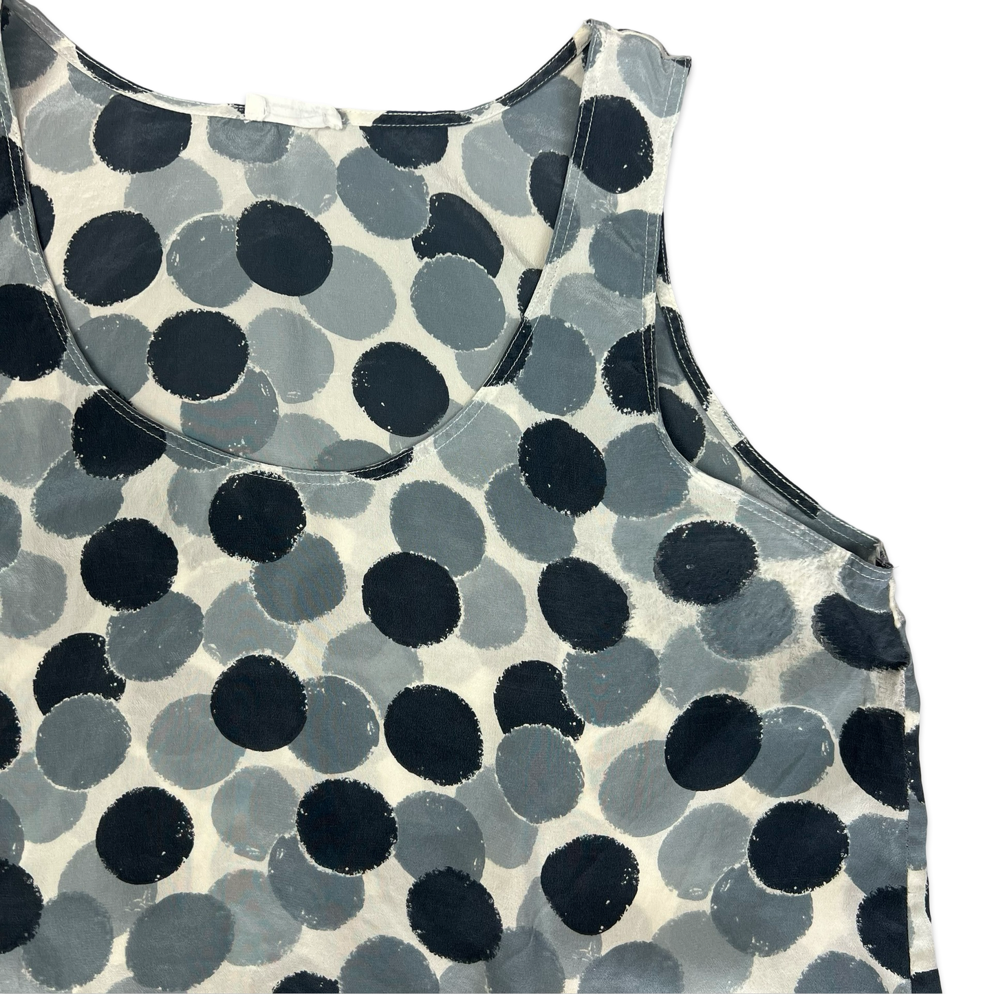 Sleeveless Grey Spot Print Silk Blouse 12