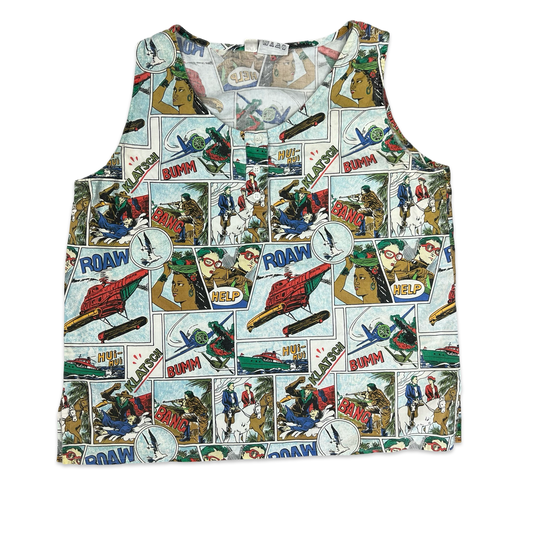 Vintage 80s 90s Comic Strip Print Sleeveless Blouse