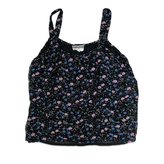 Vintage Black & Purple Floral Print Strappy Top 8