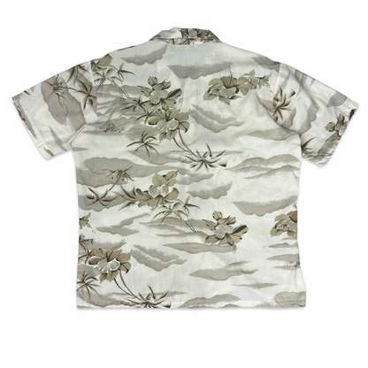Vintage 70s Beige Botanical Print Aloha Shirt L