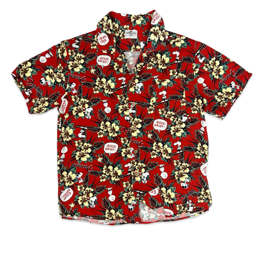 Peanuts Print Red Aloha Shirt S