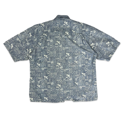 Y2K Blue Abstract Print Aloha Shirt XL