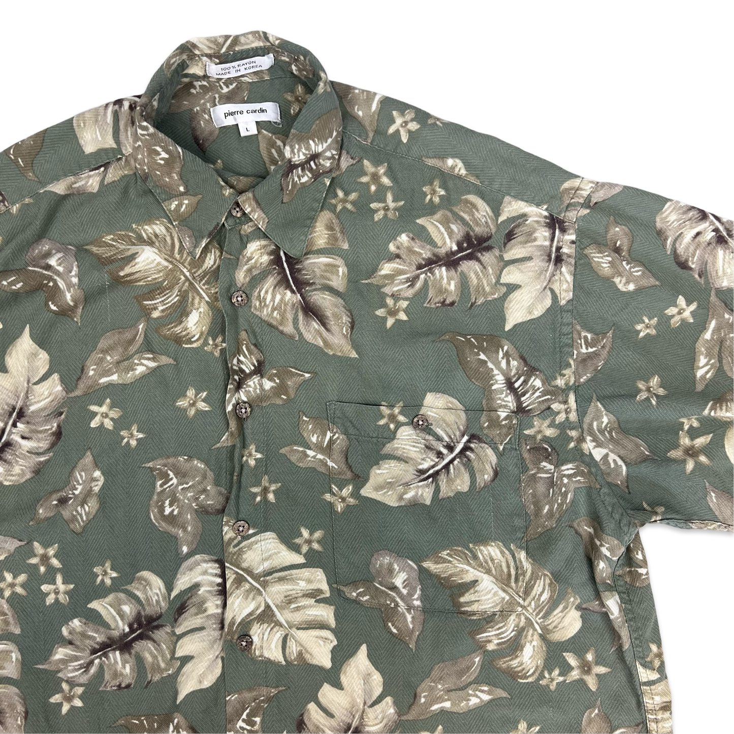 Vintage 90s 00s Pierre Cardin Green & Brown Leafy Print Shirt XL