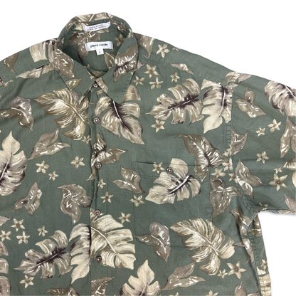 Vintage 90s 00s Pierre Cardin Green & Brown Leafy Print Shirt XL